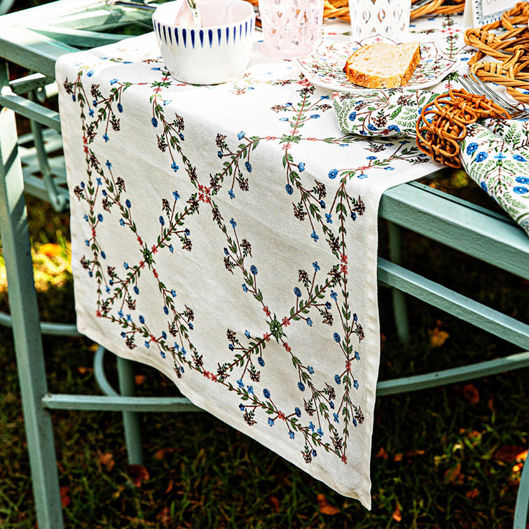 Chambray Floral Cotton Linen Table Runner 18'' x 90''