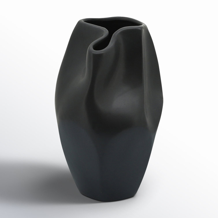 Black Ceramic Abstract Design Table Vase, 10" Height