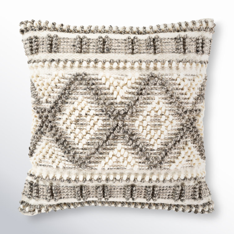 18" Square Beige and Gray Wool Cotton Pillow Cover