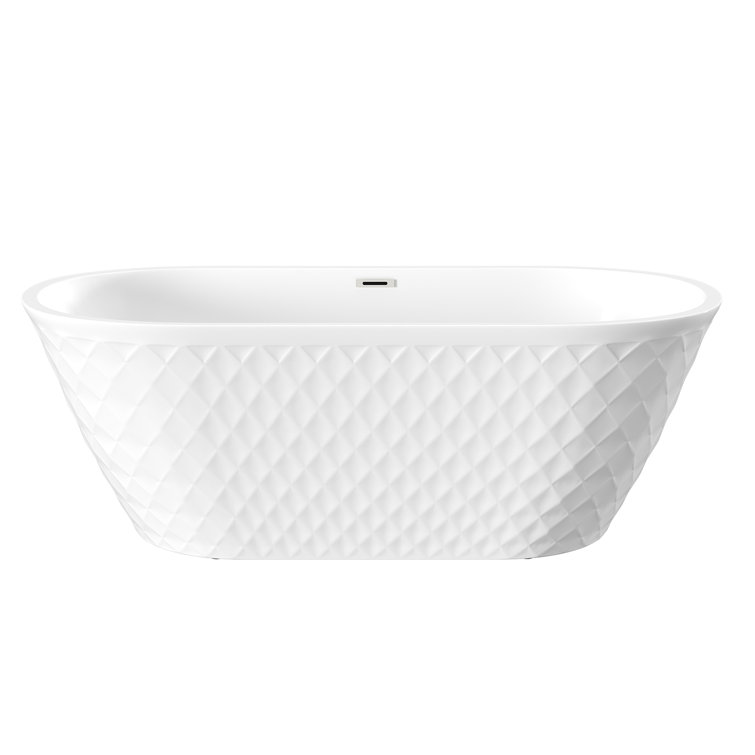 White Diamond Pattern Acrylic Freestanding Soaking Bathtub