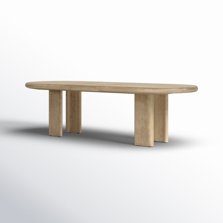 Light Oak Extendable Oval Dining Table with Solid Wood Base