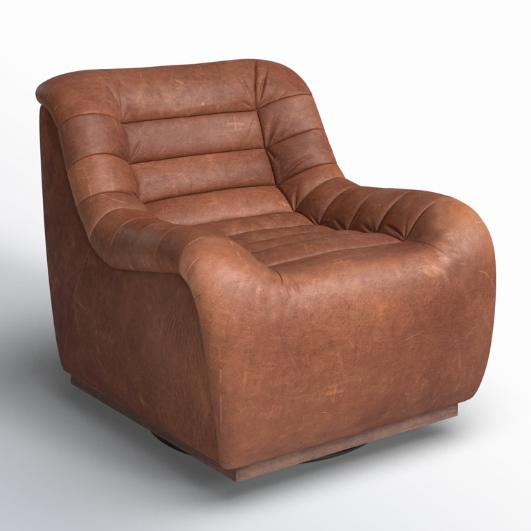 Heirloom Sienna Leather Swivel Lounge Chair with Tufted Back