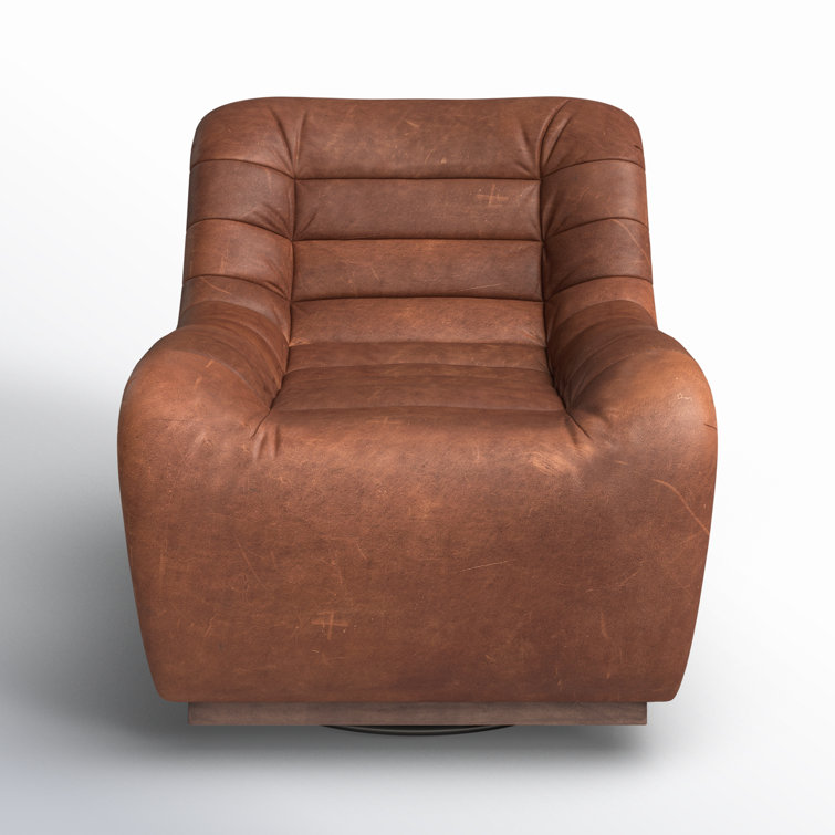 Heirloom Sienna Leather Swivel Lounge Chair with Tufted Back