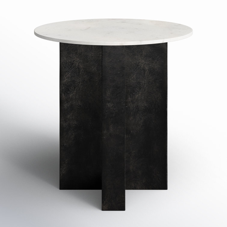 22" Black and White Marble Round End Table with Aluminum Base