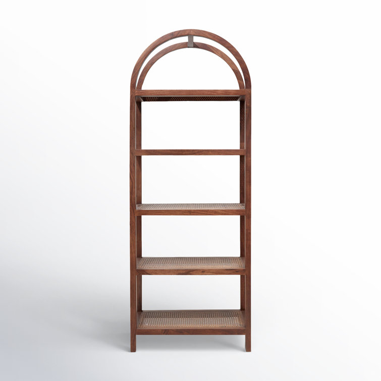 Bohemian Acacia and Woven Cane 5-Tier Etagere Bookcase