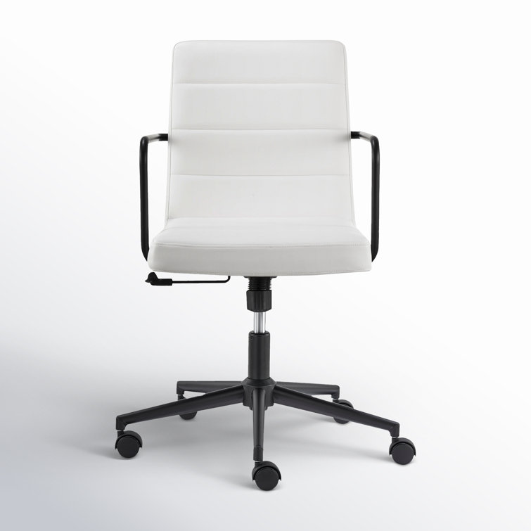 White Faux Leather Swivel Office Chair with Steel Frame