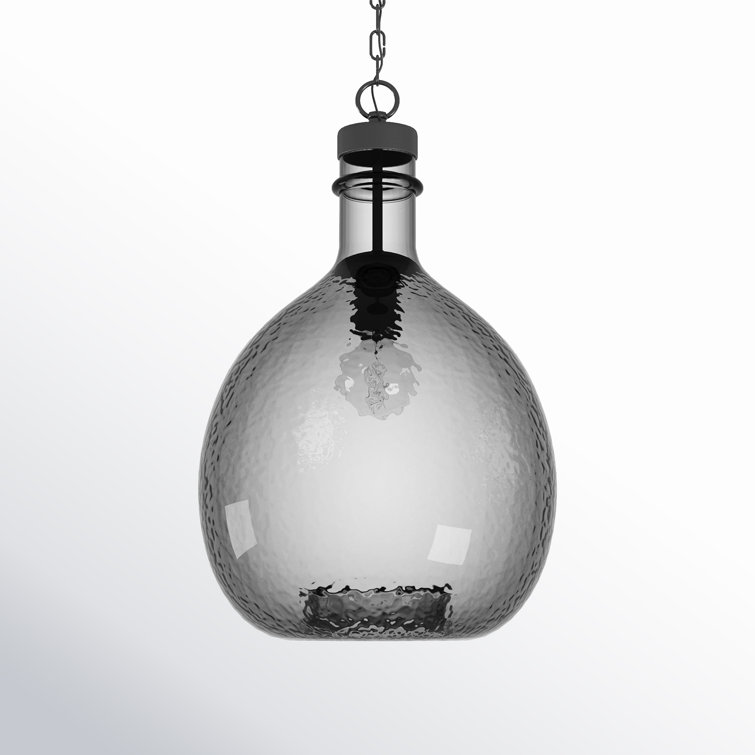 Graphite Smoked Glass Single Light Pendant with Bronze Accents