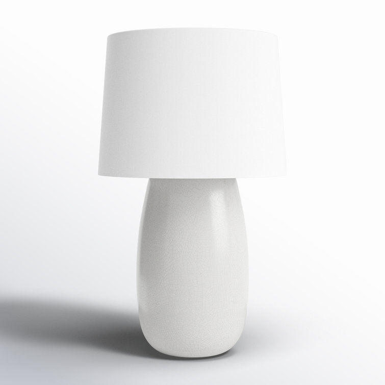 White Crackle Ceramic Table Lamp with Linen Shade