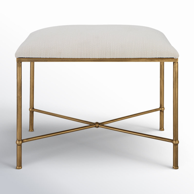 Avenham 24" White Textured Fabric Accent Bench with Antique Gold Frame