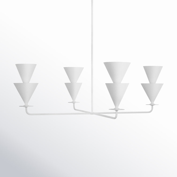 White Cast Plaster 4-Light Chandelier with Inverted Cone Shades