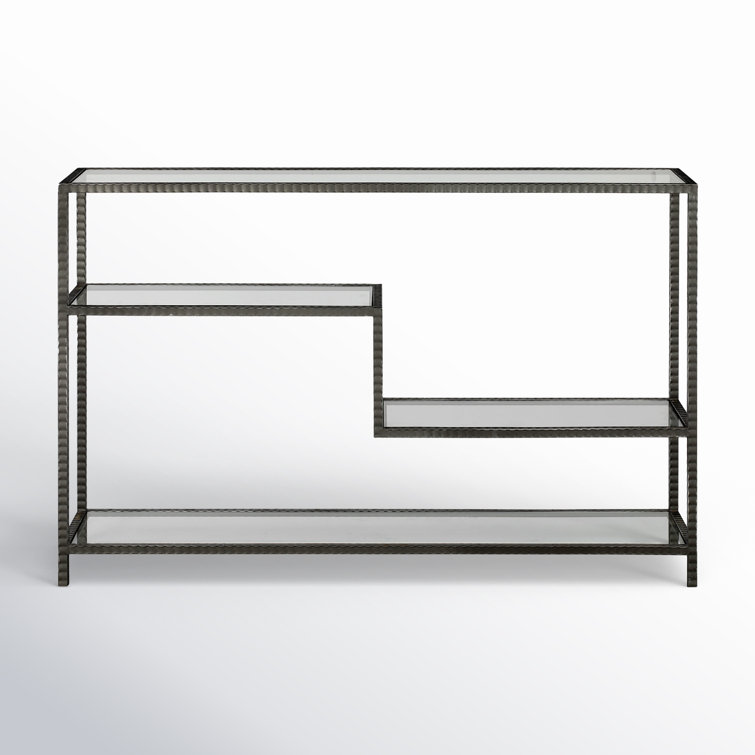 Industrial Gunmetal Gray Iron and Glass Console Table with Storage