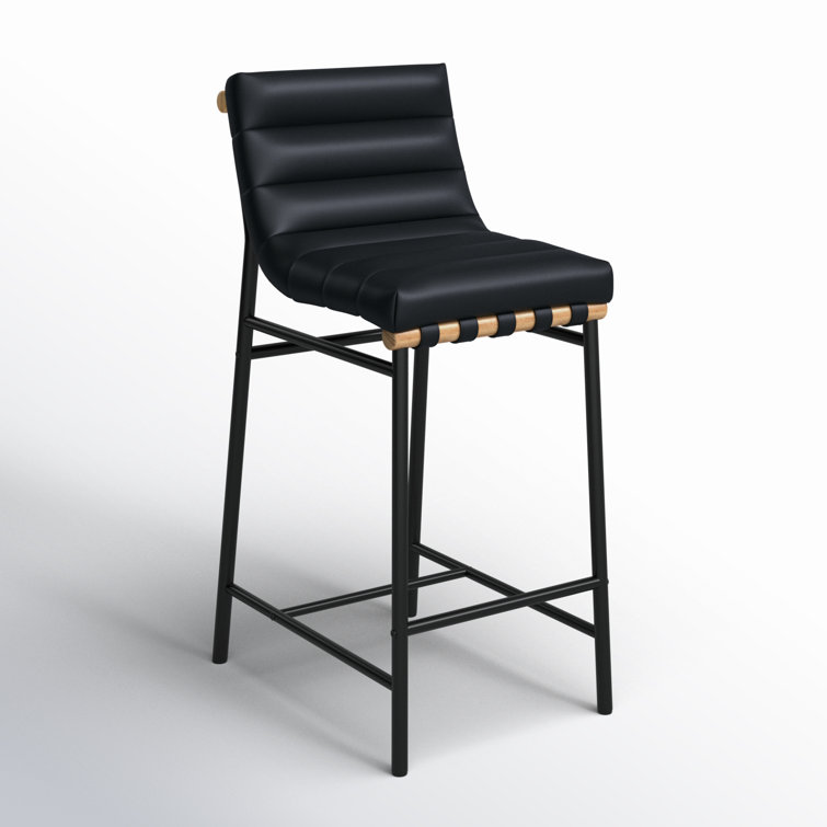 Black Vegan Leather Counter Stool with Iron Frame