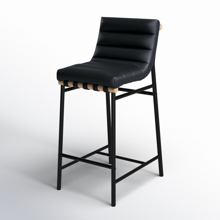 Black Vegan Leather Counter Stool with Iron Frame