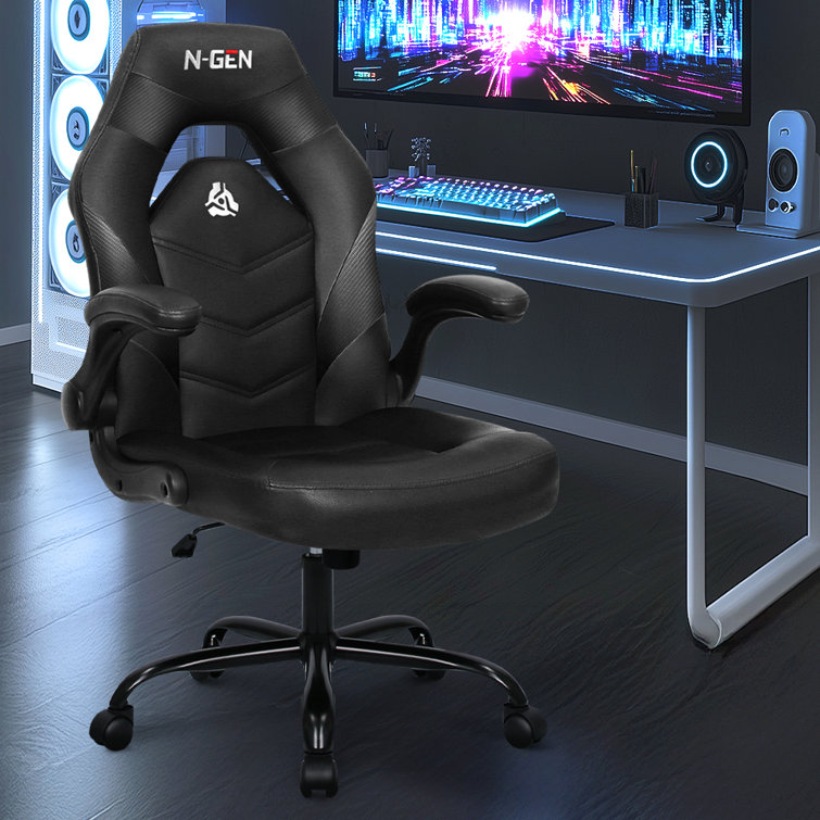 NEO CHAIR N-gen Gaming Chair, Ergonomic Leather Computer Desk Chair, Adjustable Swivel Task Chair with Flip-Up Armrest for Adults, Black