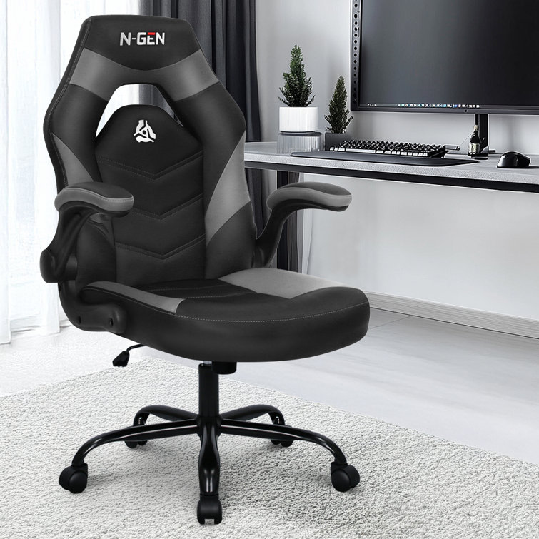 NEO CHAIR N-gen Gaming Chair, Ergonomic Leather Computer Desk Chair, Adjustable Swivel Task Chair with Flip-Up Armrest for Adults, Black