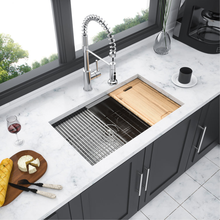 32" Stainless Steel Single Bowl Undermount Kitchen Sink with Workstation