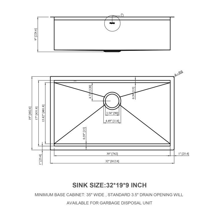 32" Stainless Steel Single Bowl Undermount Kitchen Sink with Workstation