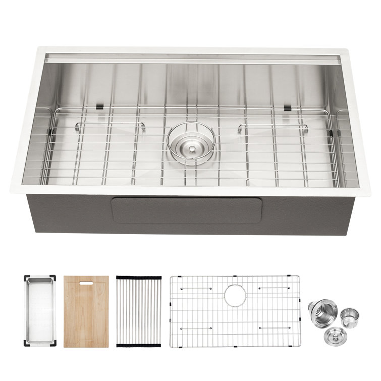 32" Stainless Steel Single Bowl Undermount Kitchen Sink with Workstation