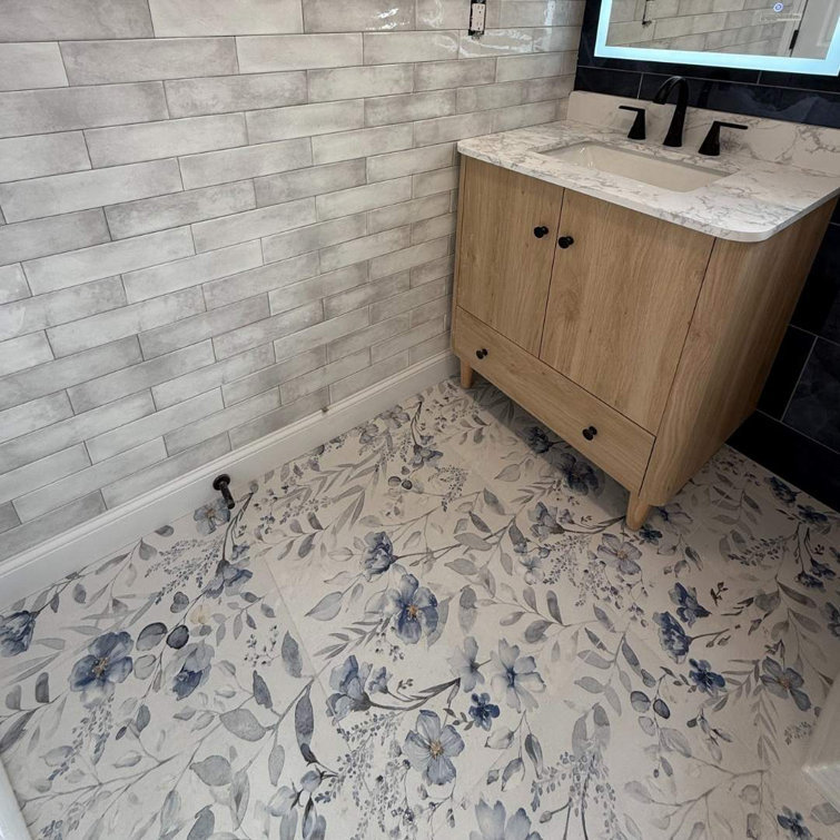 Sakura 24" x 48" Glossy Porcelain Floral Wall and Floor Tile