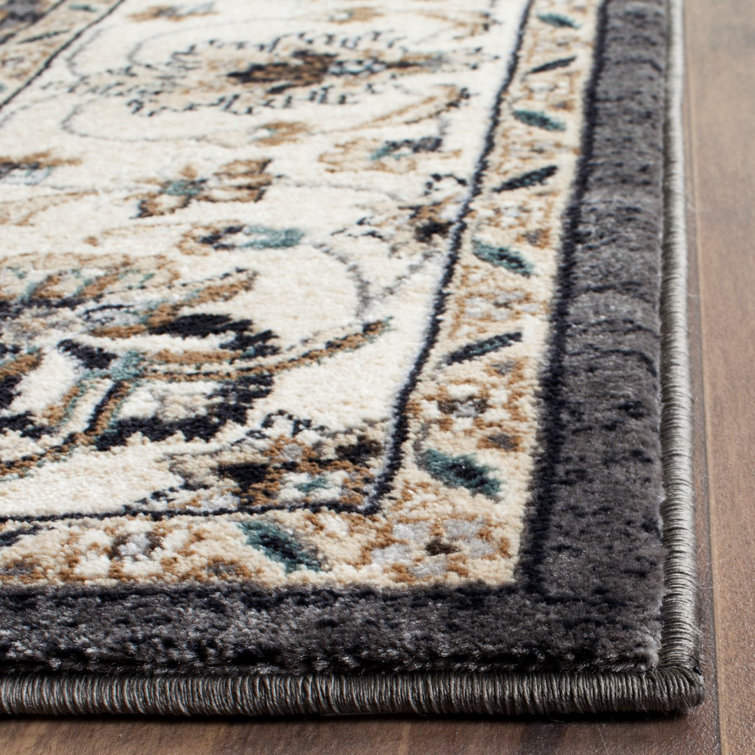 Gray and Cream Floral Synthetic Rectangle Area Rug