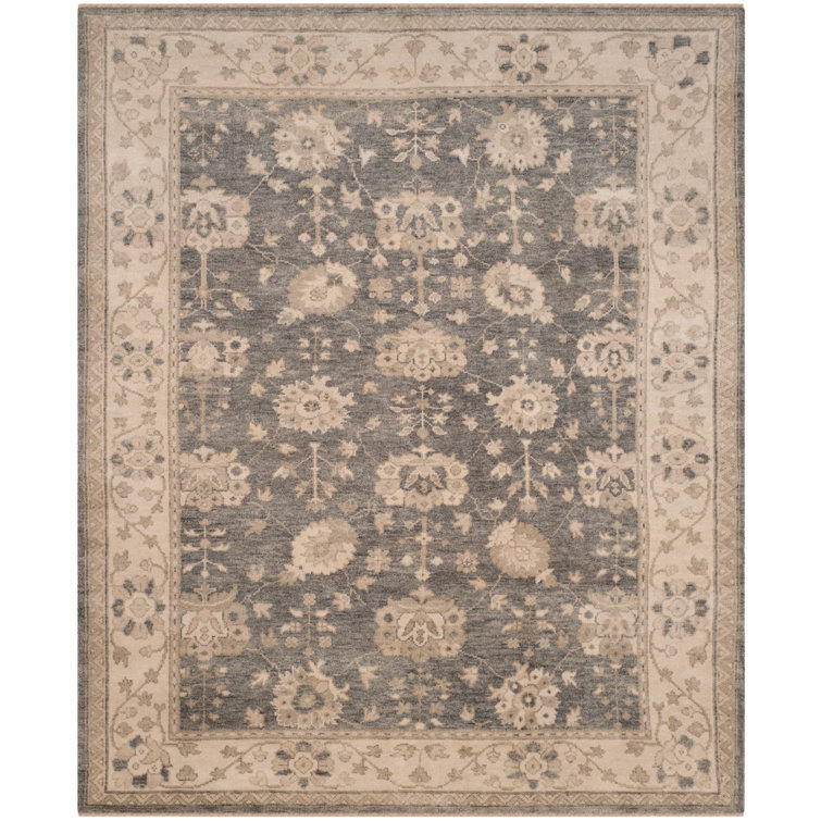 Ivory and Gray Hand-Knotted Wool 6' x 9' Area Rug