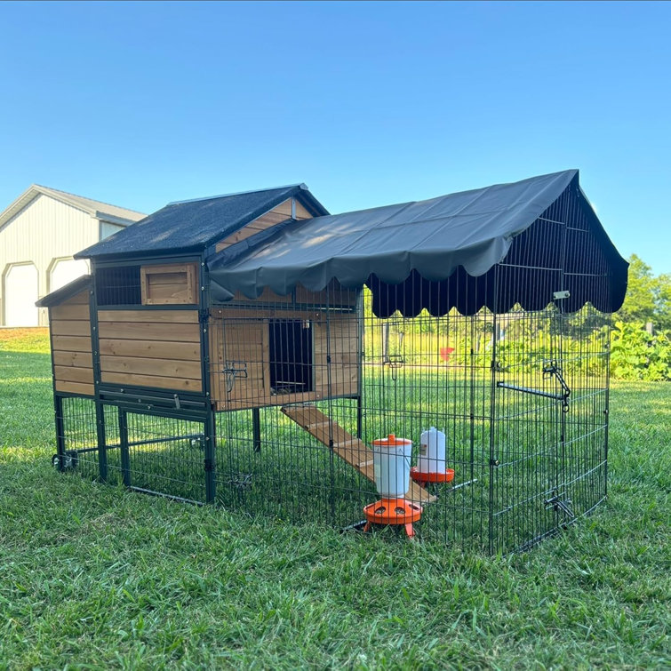 85" Movable Wooden and Steel Chicken Coop with Tarp Roof
