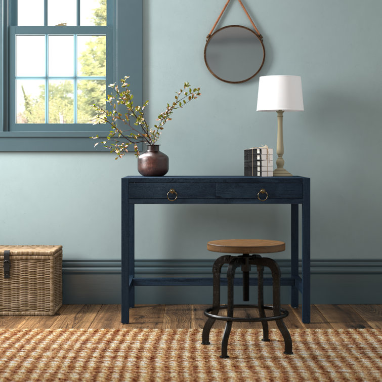 Elin 116'' Navy Minimalist Wood Writing Desk with Drawers