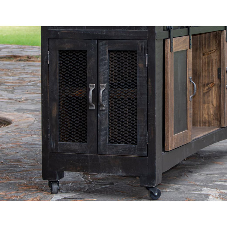 Dosha Black and Brown Solid Wood Rustic Kitchen Island