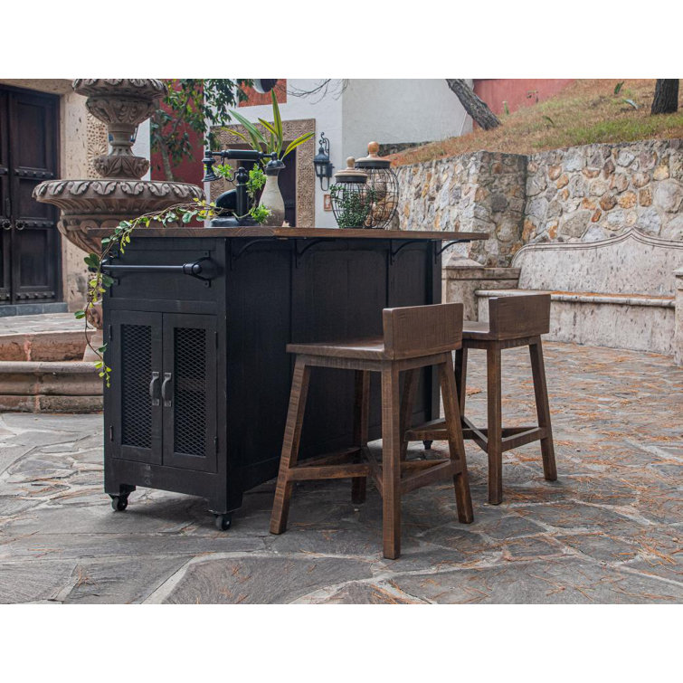Dosha Black and Brown Solid Wood Rustic Kitchen Island
