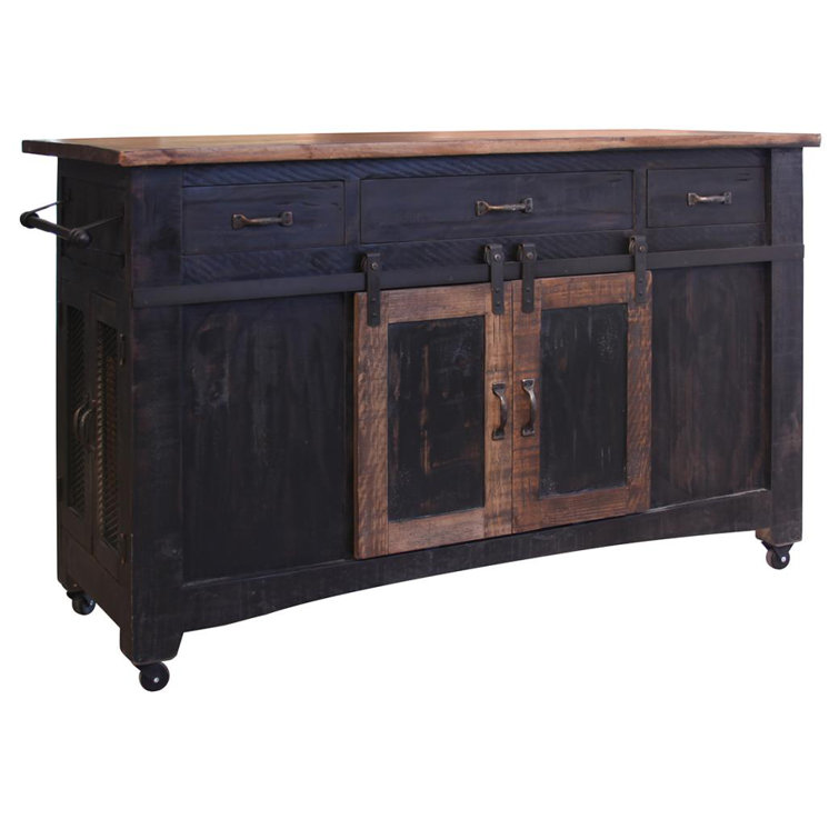 Dosha Black and Brown Solid Wood Rustic Kitchen Island