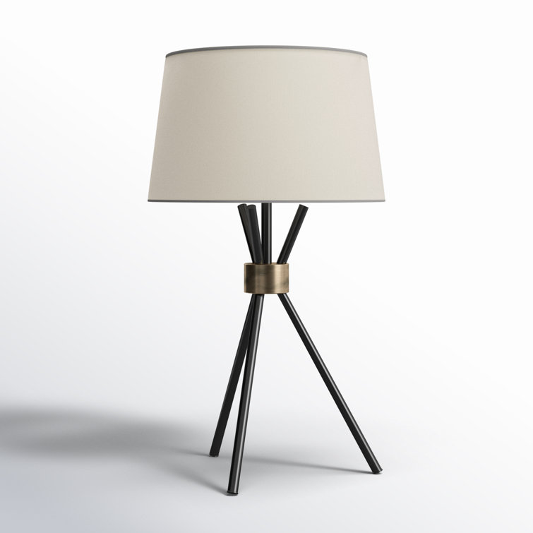 Black Metal Tripod Table Lamp with Linen Shade