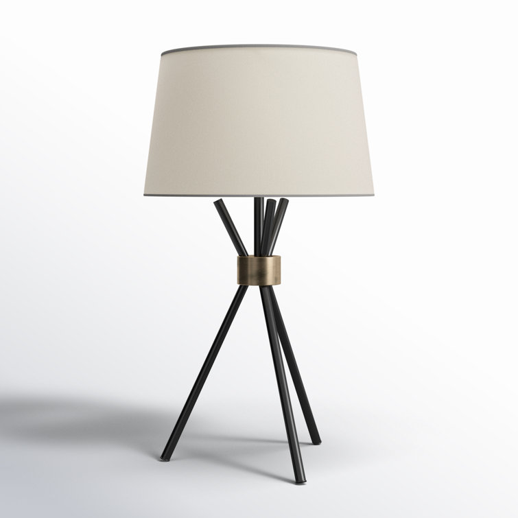 Black Metal Tripod Table Lamp with Linen Shade