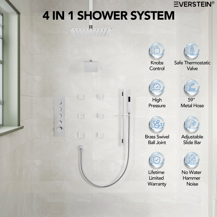 Chrome Dual Rainfall Shower System with Body Jets and Handheld