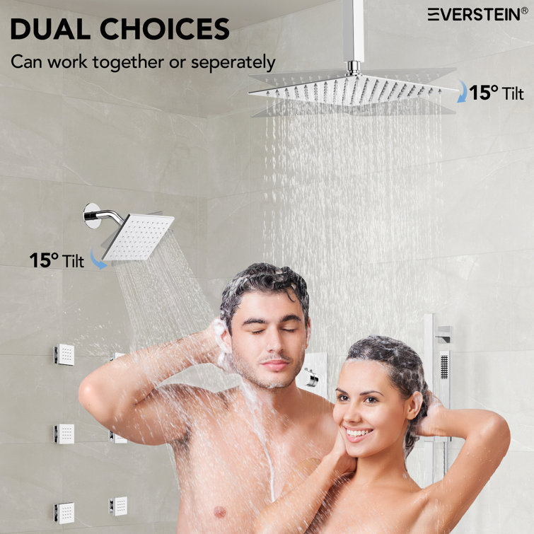 Chrome Dual Rainfall Shower System with Body Jets and Handheld