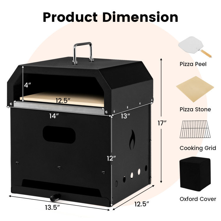 Black Stainless Steel 4-in-1 Outdoor Portable Pizza Oven