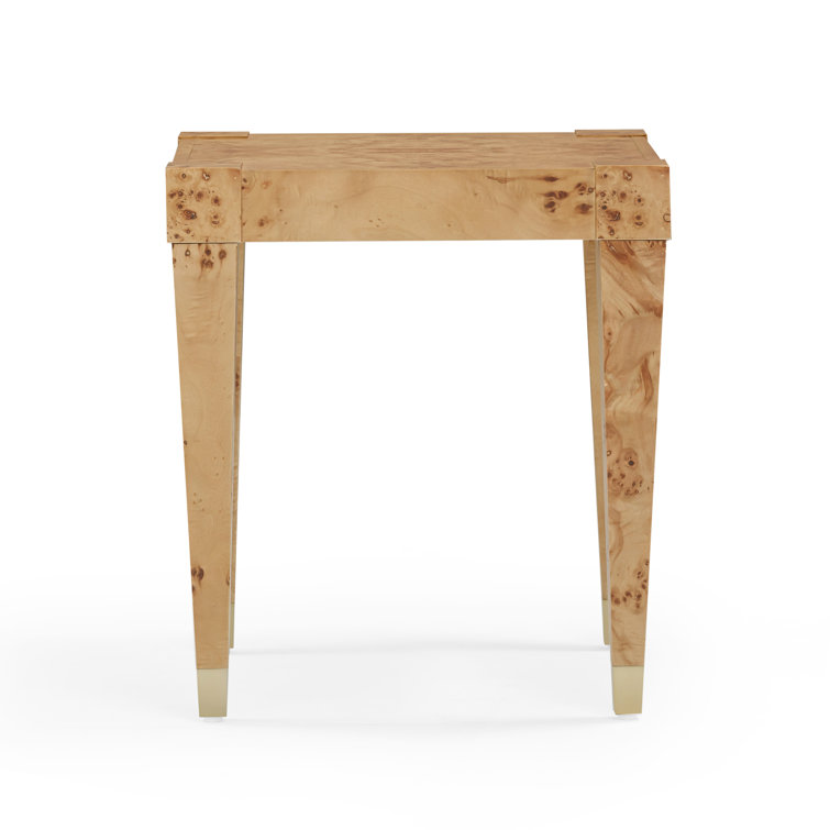 Honey Acacia Wood and Rustic Brass Square End Table