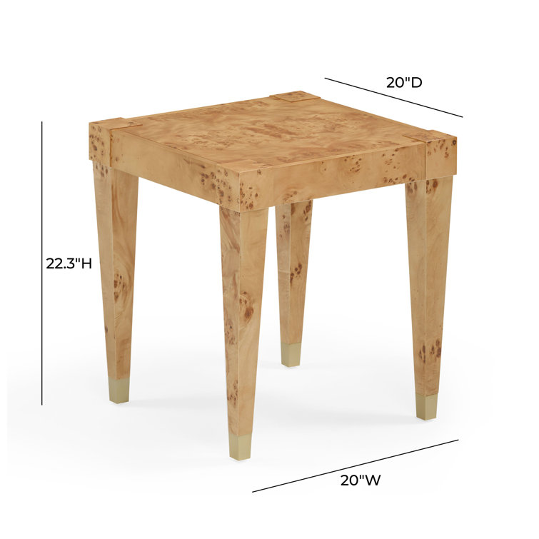 Honey Acacia Wood and Rustic Brass Square End Table