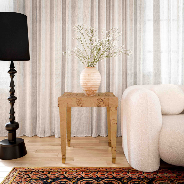 Honey Acacia Wood and Rustic Brass Square End Table