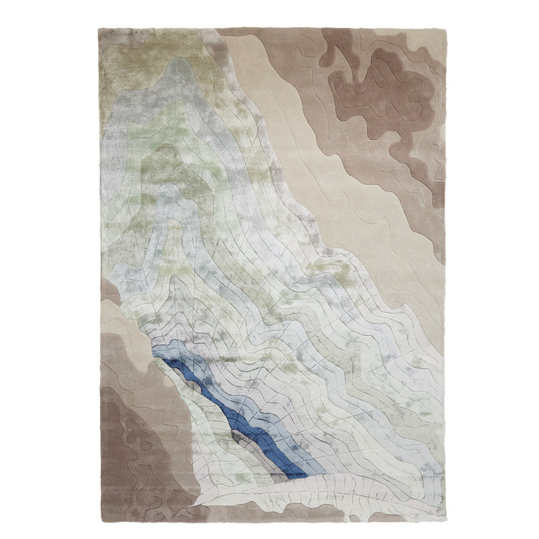 Cool Blue and Teal Hand-Tufted Wool and Viscose Rug, 6' x 9'