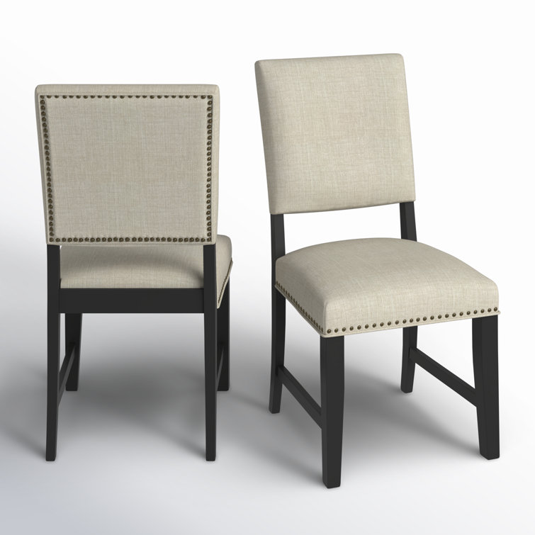 Mara Taupe Upholstered Side Chair with Oak Finish and Nailhead Trim