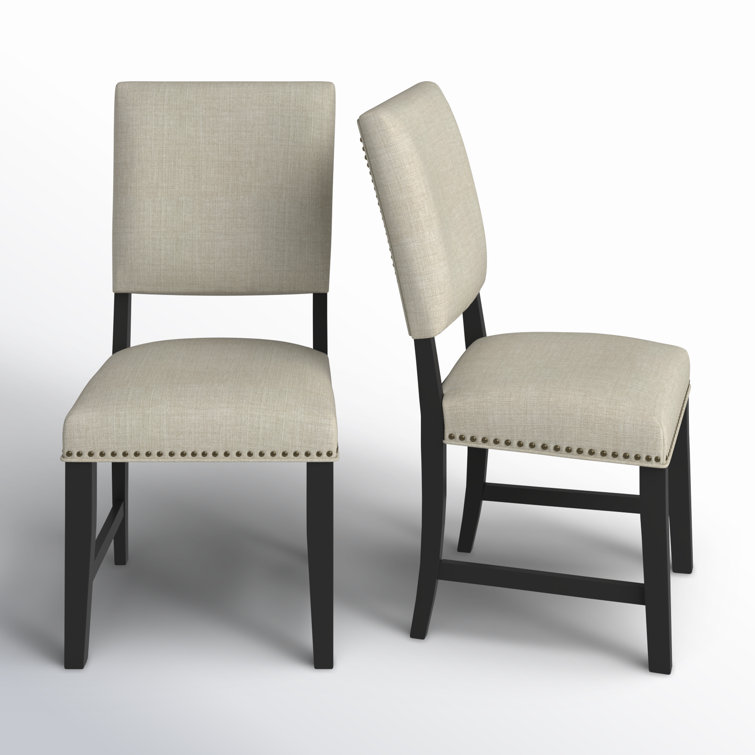 Mara Taupe Upholstered Side Chair with Oak Finish and Nailhead Trim