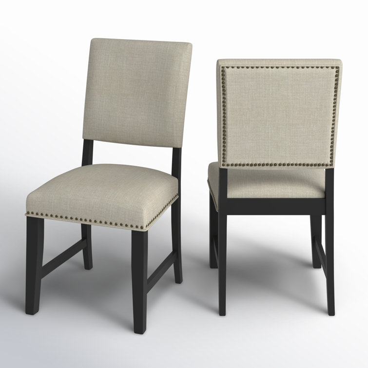 Mara Taupe Upholstered Side Chair with Oak Finish and Nailhead Trim