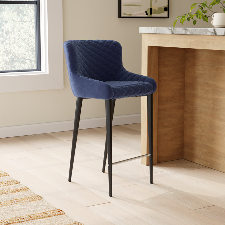 Etta 18'' Wide Dark Blue Velvet Tufted Counter Stool