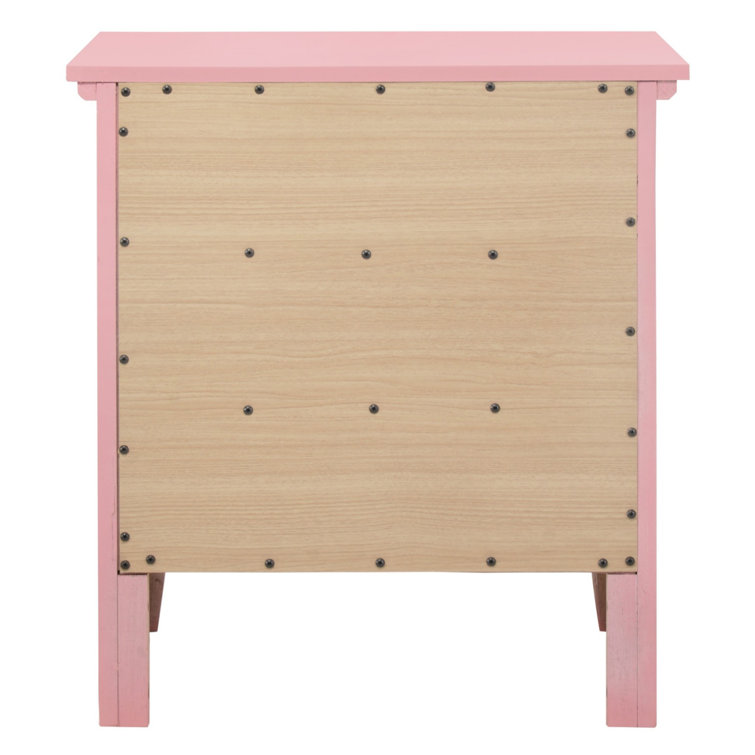 Transitional Pink 3-Drawer Nightstand with Nickel Accents