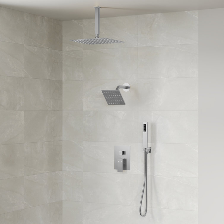 Brushed Nickel Dual Rain Shower Head System with Handheld