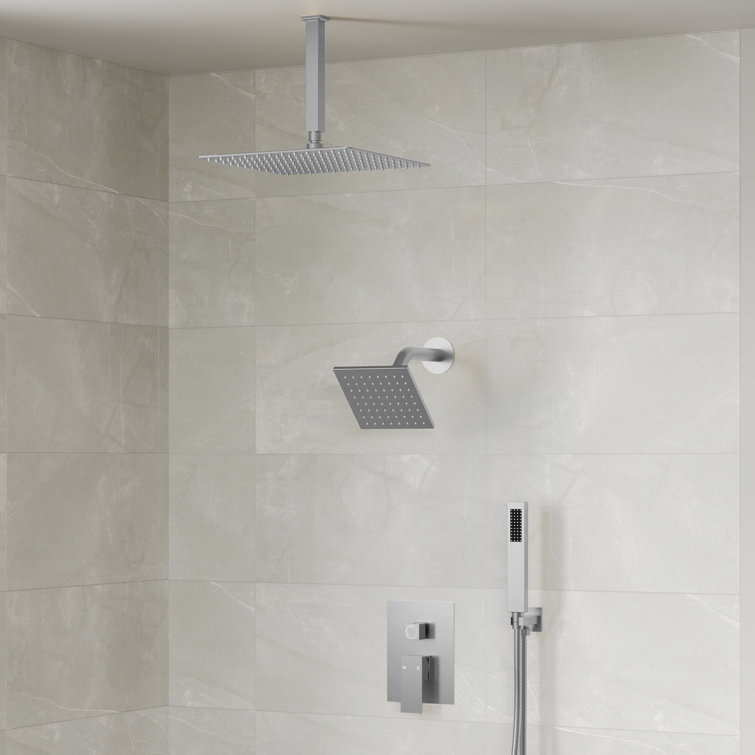 Brushed Nickel Dual Rain Shower Head System with Handheld