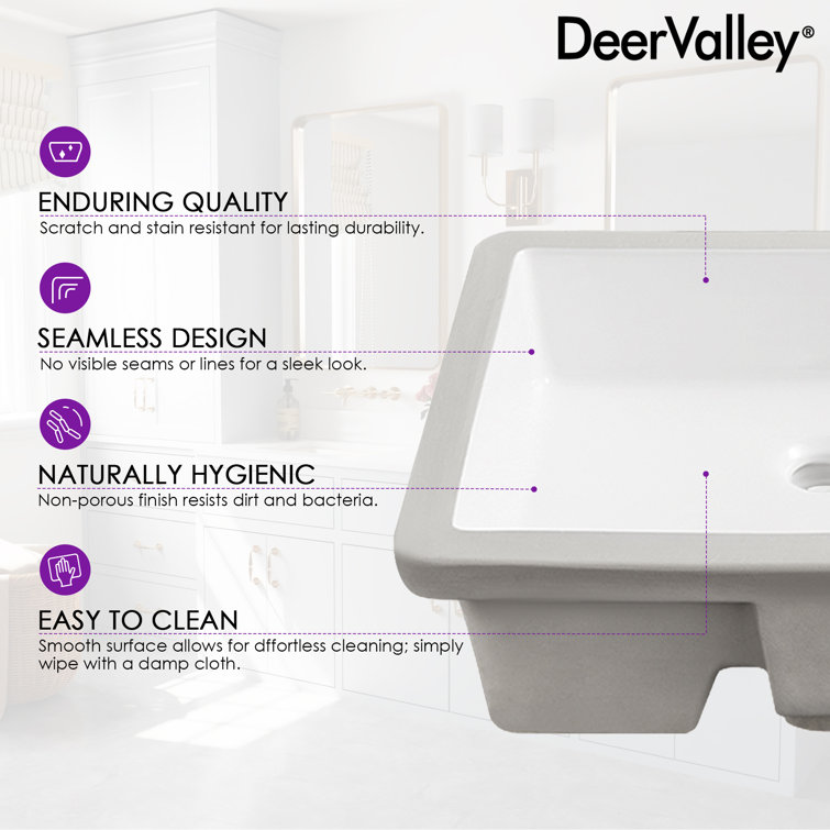 White Ceramic Rectangular Undermount Bathroom Sink with Overflow