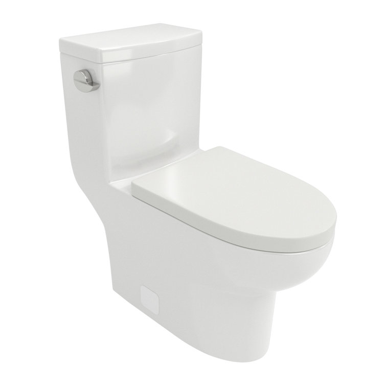 White Ceramic One-Piece Elongated Toilet with Soft-Closing Seat