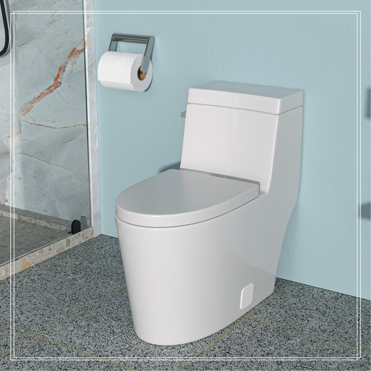 White Ceramic Elongated One-Piece Toilet with Silent Flush