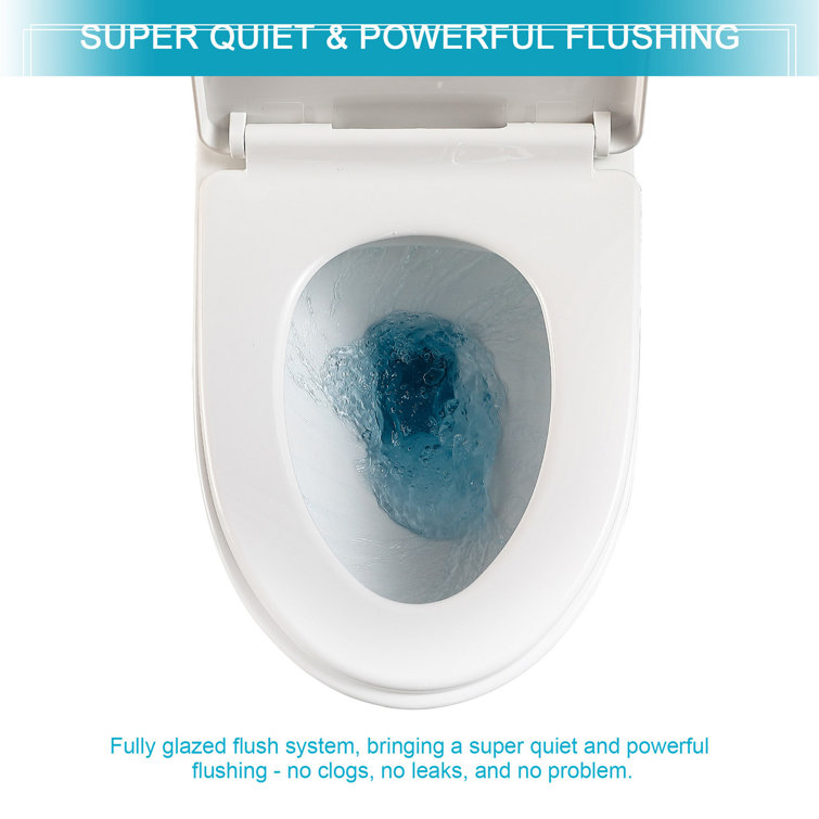 White Ceramic Elongated One-Piece Toilet with Silent Flush